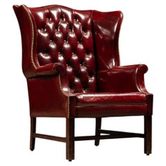 Vintage Tufted Leather Chesterfield Armchair in Red