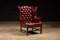Vintage Tufted Leather Chesterfield Armchair in Red