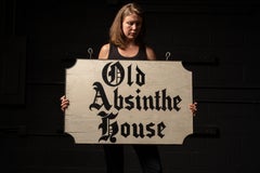 Vintage Hand-Painted Old Absinthe House Saloon Sign with Iron Corbel