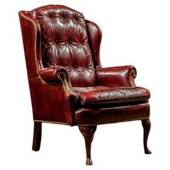 Vintage Tufted Wingback Armchair in Oxblood by Hancock and Moore