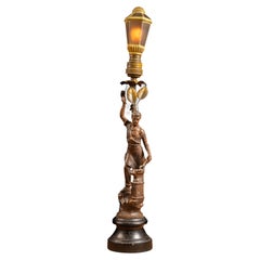 Lampada da tavolo in spelt in stile Art Nouveau tedesco, con motivi figurativi realizzati in ferro battuto