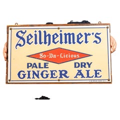 Enseigne publicitaire des années 1930 pour le « Ginger Ale » et la « Dry Ale » de Seilheimer en porcelaine