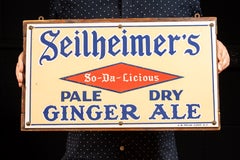 Enseigne publicitaire des années 1930 pour le « Ginger Ale » et la « Dry Ale » de Seilheimer en porcelaine