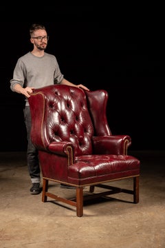Vintage Tufted Leather Chesterfield Wingback Armchair in Burgundy