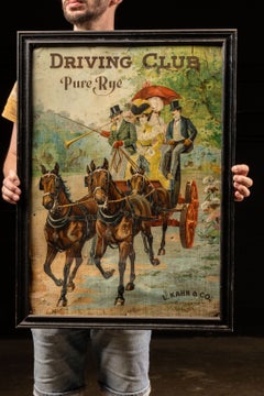 Pre-Prohibition-Era Framed Driving Club Rye Whiskey Tin Litho Sign