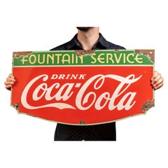 Panneau publicitaire en porcelaine émaillée « Coca-Cola Fountain Service » du Tennessee, 1938