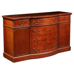 Georgian Revival Cherry Breakfront Sideboard Buffet with Glass Top