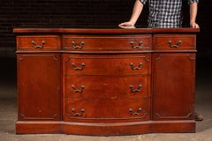 Georgian Revival Cherry Breakfront Sideboard Buffet with Glass Top