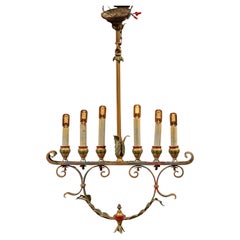 Mediterranean Revival Wrought Iron and Tole Chandelier by Lightolier