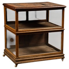 Early 20th Century Oak Mercantile Display Cabinet on Casters