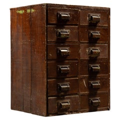 Vintage Industrial Oak Twelve-Drawer Parts Cabinet with Cast Iron Handles