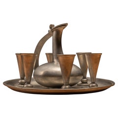 Mid-Century Scandinavian Modern Pewter Decanter and Cordial Serving Set by Havst