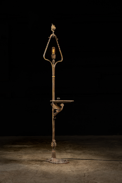 Early 20th Century Ornate Brass Floor Lamp and Smoking Stand