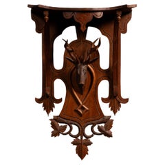 Early 20th Century Black Forest-Style Hand-Carved Deer Wall Shelf
