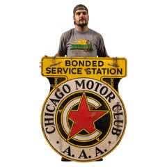 Early 20th Century Chicago Motor Club AAA Double-Sided Porcelain Sign