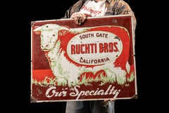 Vintage 1930s Ruchti Bros. Porcelain Butcher Shop Advertising Sign