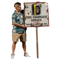 Vintage 1940s-1950s Texaco Porcelain “Free Crankcase Service” Sign with Post
