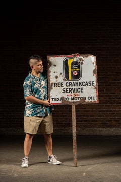 Vintage 1940s-1950s Texaco Porcelain “Free Crankcase Service” Sign with Post