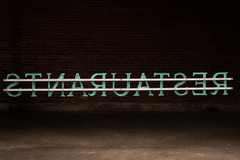 Vintage Mid-Century Green Aluminum “RESTAURANTS” Channel-Letter Sign