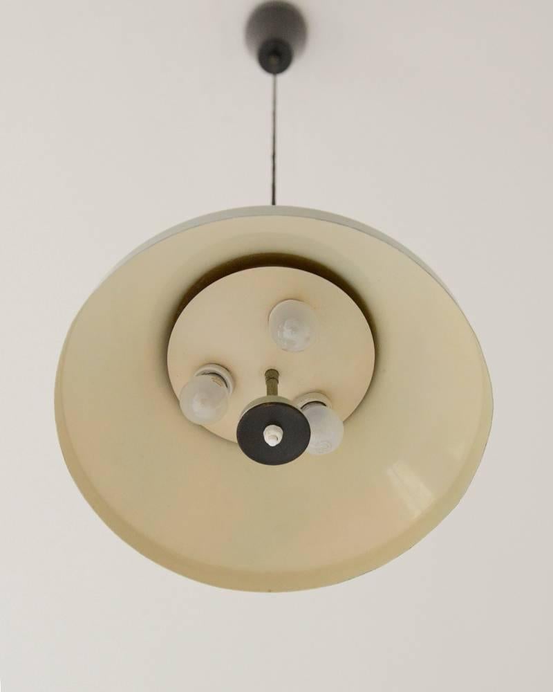 Aluminum Torlasco Pendant with Pulley, Maroon and Silver, Lumi, 1959 For Sale