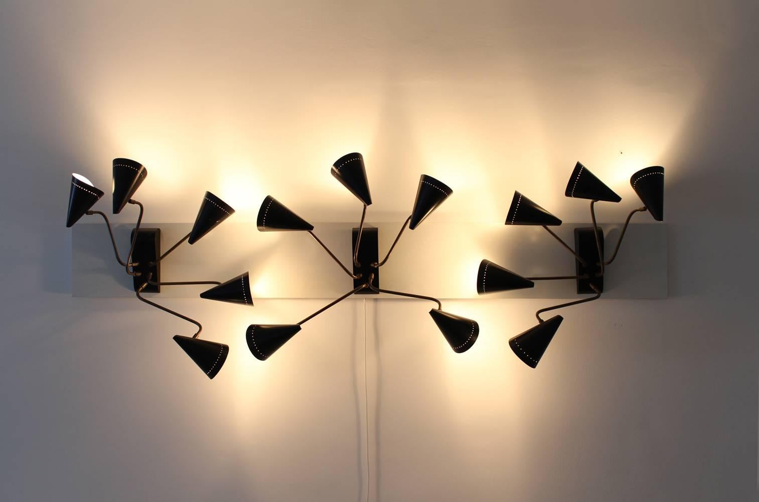 Mid-Century Modern French Five-Arm Wall Lights Set of Three, 1950 For Sale