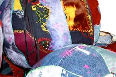 Unique Handmade Bohemian Rock and Roll Style Vintage Denim Pouffe/Floor Cushion