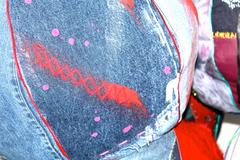 Unique Handmade Bohemian Rock and Roll Style Vintage Denim Pouffe/Floor Cushion
