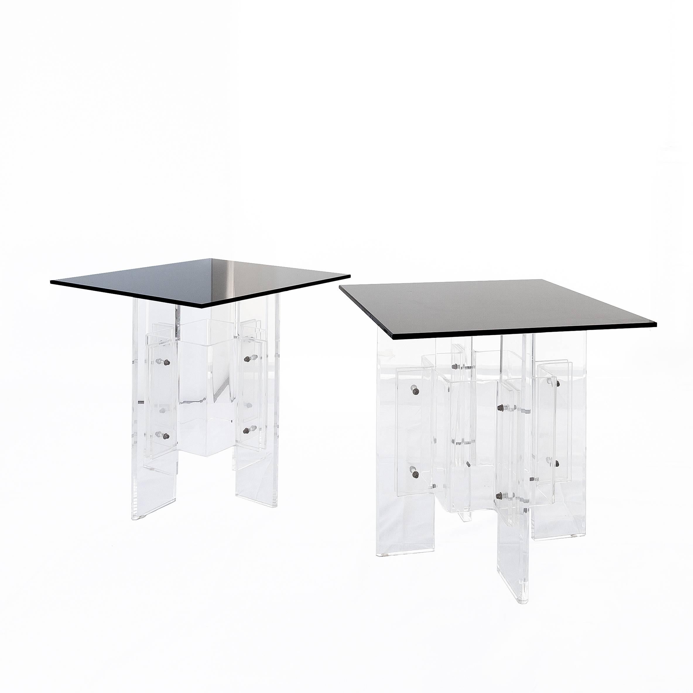 German 1970s Pair Glass and Perspex Side Tables