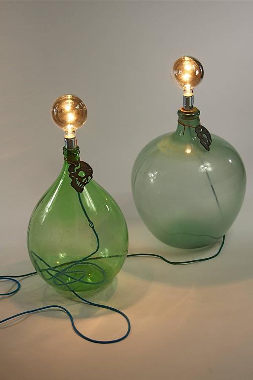 Side Table Lamp Glass Bottle Vintage DemiJohn For Sale at 1stdibs