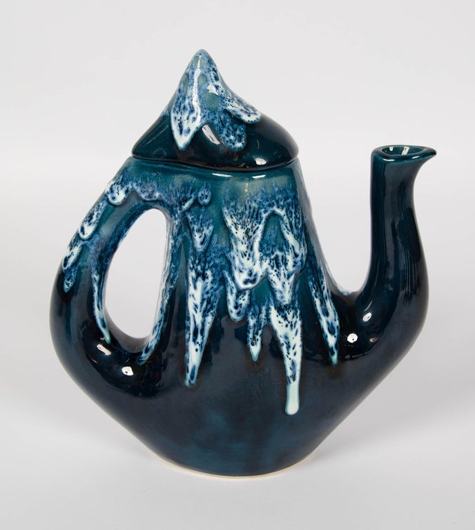 Rare 1960s Vintage Vallauris Dark Blue Pottery Ceramic 15 Pieces Coffee