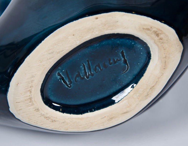 Mid-Century Modern Rare 1960s Vintage Vallauris Dark Blue Pottery Ceramic 15 Pieces Coffee Set    For Sale