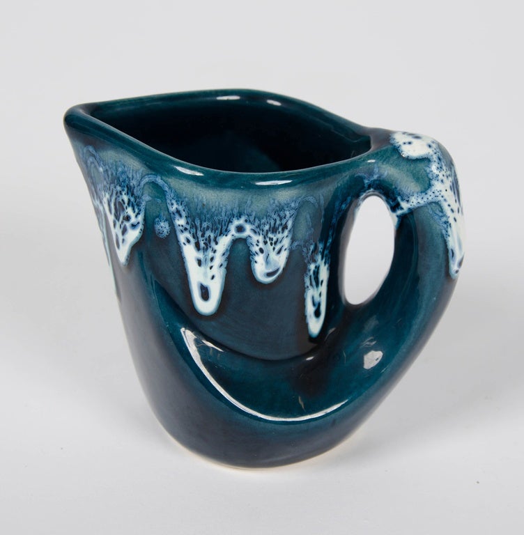 Rare 1960s Vintage Vallauris Dark Blue Pottery Ceramic 15 Pieces Coffee