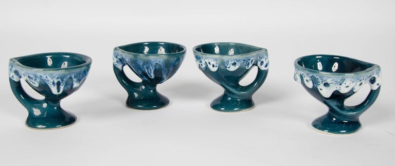 20th Century Rare 1960s Vintage Vallauris Dark Blue Pottery Ceramic 15 Pieces Coffee Set    For Sale