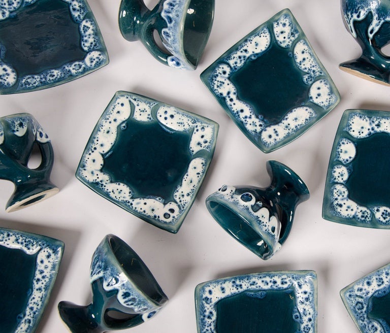 Rare 1960s Vintage Vallauris Dark Blue Pottery Ceramic 15 Pieces Coffee Set    For Sale 2