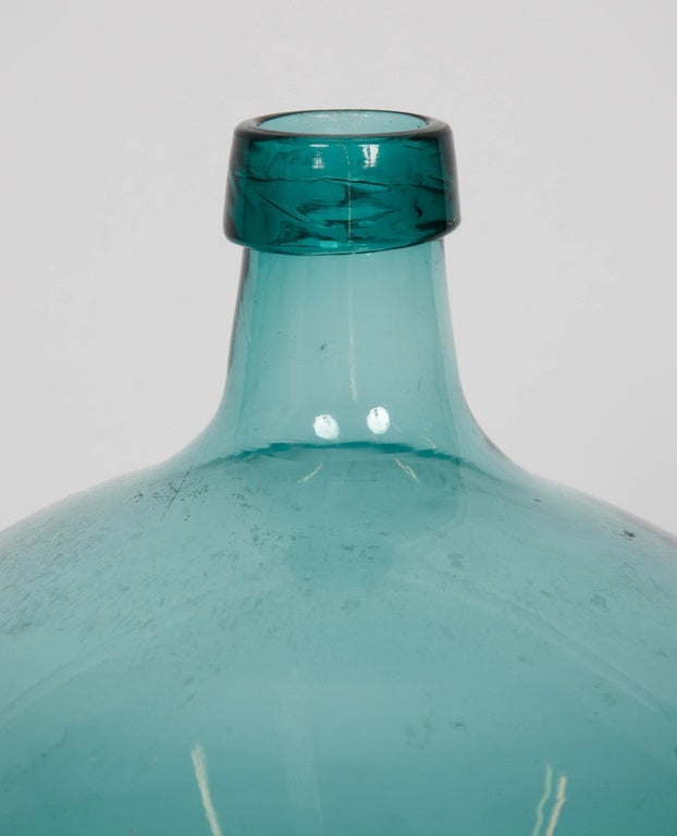 Rustic Early 20th Century Blue Demijohn Glass Bottle 