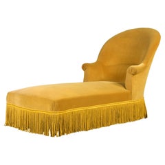 19th Century French Napoleon III Style Chaise Lounge W/ Golden Yellow Velvet