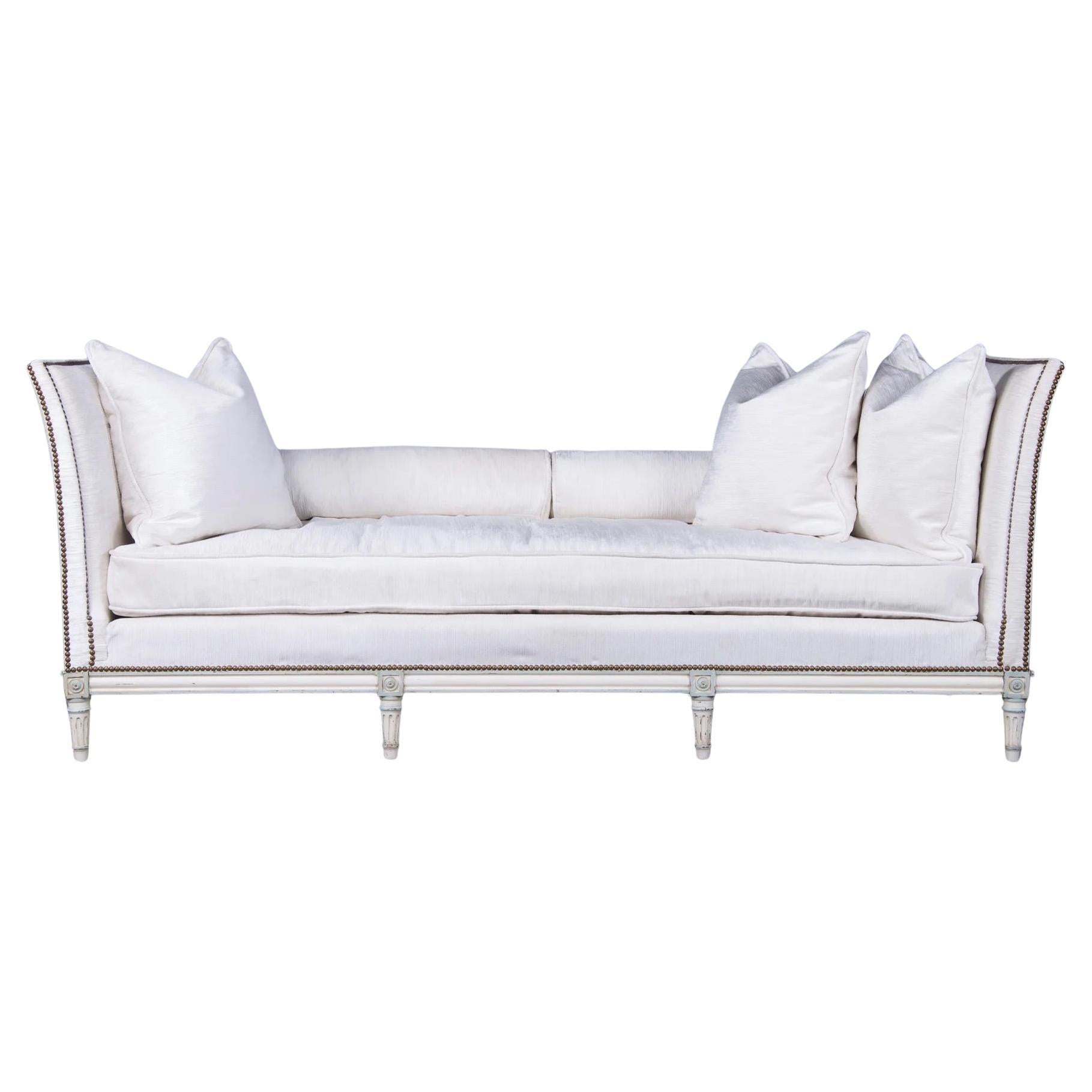 French Parisian Maison Gouffé Louis XVI Style Painted Daybed W/ White Chenille
