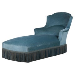 19th Century French Napoleon III Style Chaise Lounge W/ Blue Velvet