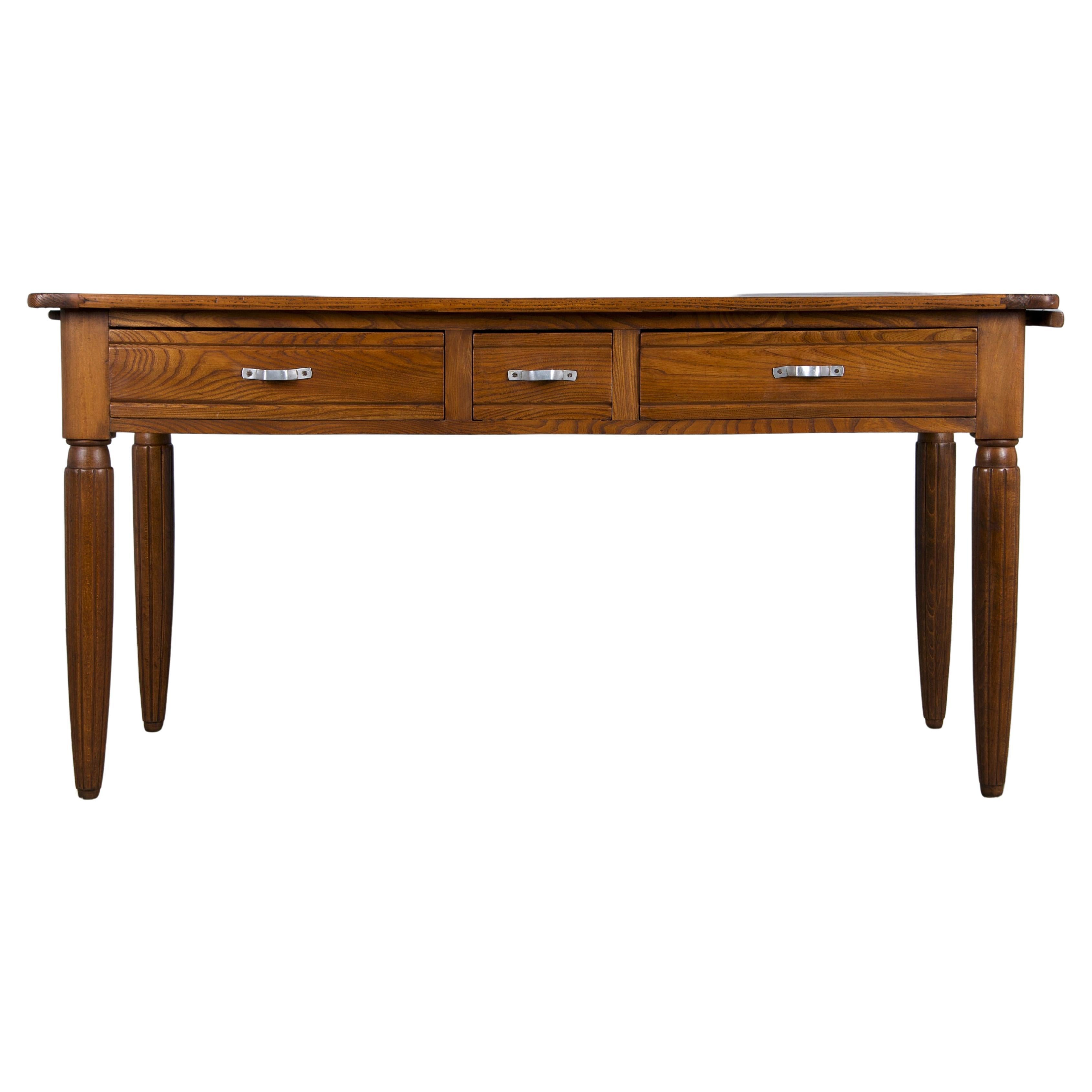 1930s French Art Deco Mixed Wood Farmhouse Table