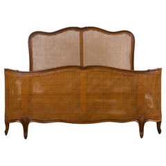 Antique French Louis Cane Provincial Style Fullsize Bedframe in acero
