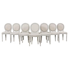 Chaises de salle à manger peintes de style Louis XVI en lin belge naturel - Lot de 10