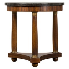 19th Century French Empire Style Mahogany Pedestal Side Table W/ Marble Top