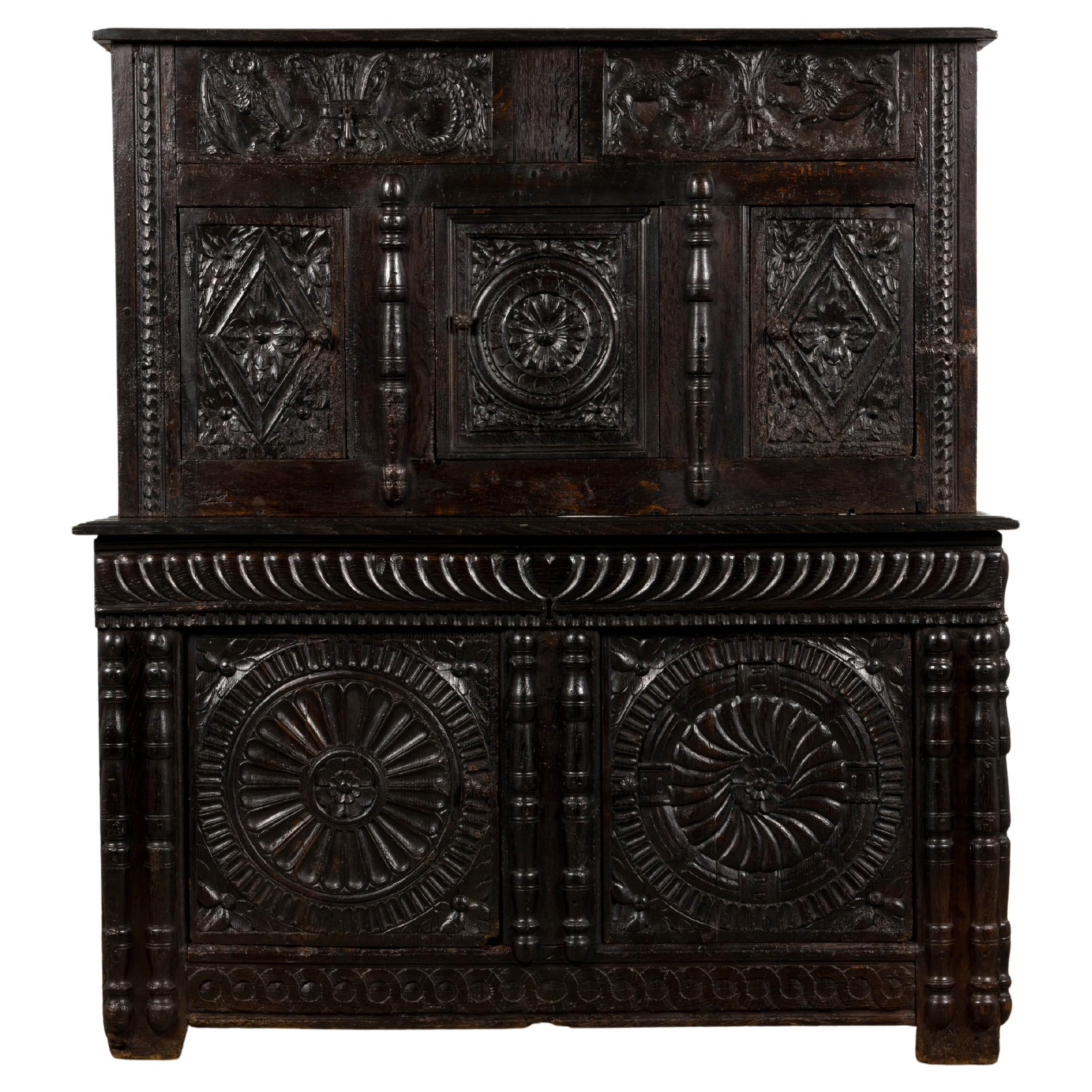 18th Century French Renaissance Carved Oak Cupboard Buffet