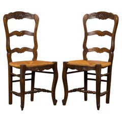 French Louis XV Style Provincial Maple Side Chairs W/ Rush Seats - A Pair