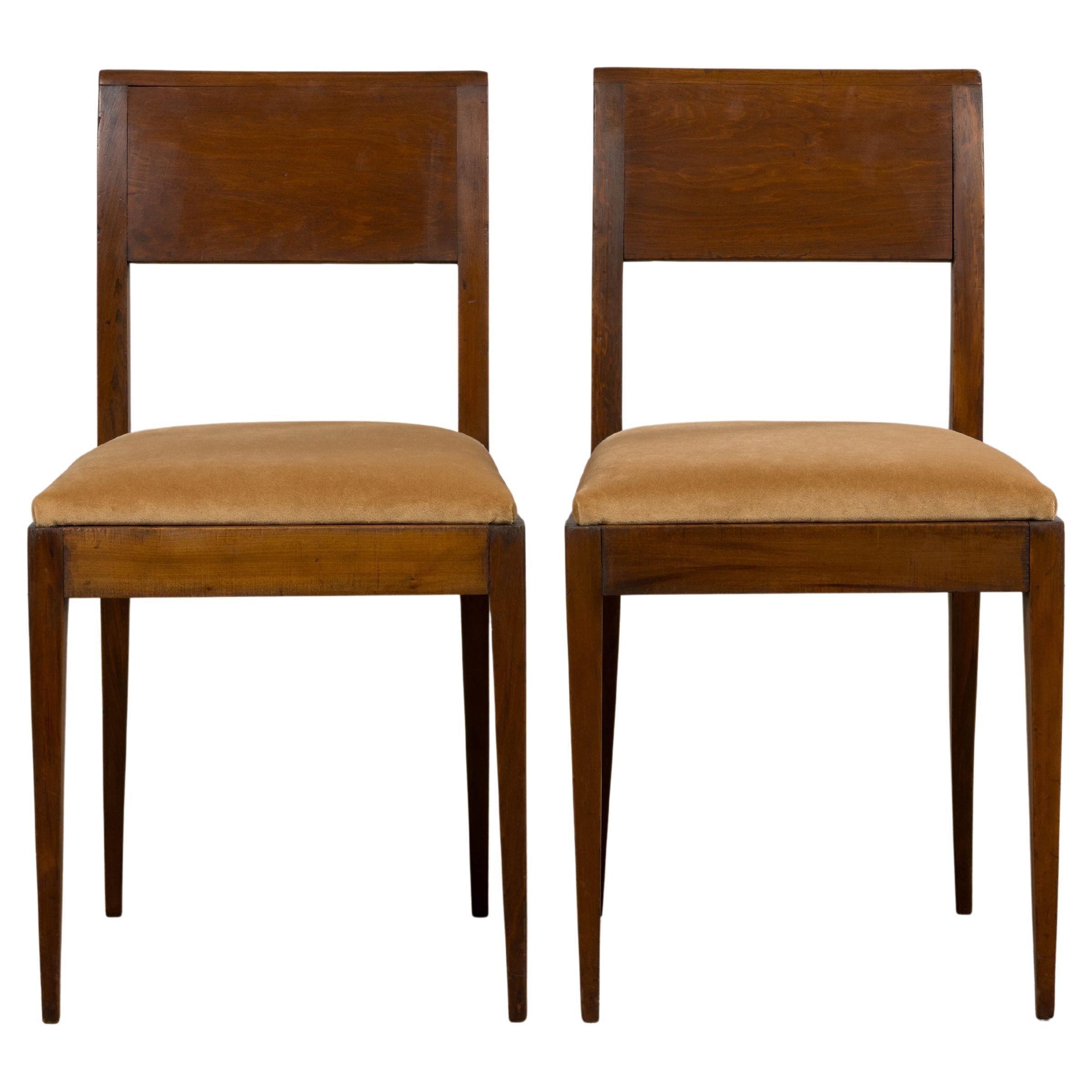 Sedie laterali in mogano Art Deco francese degli anni '30 con velluto beige - Una coppia