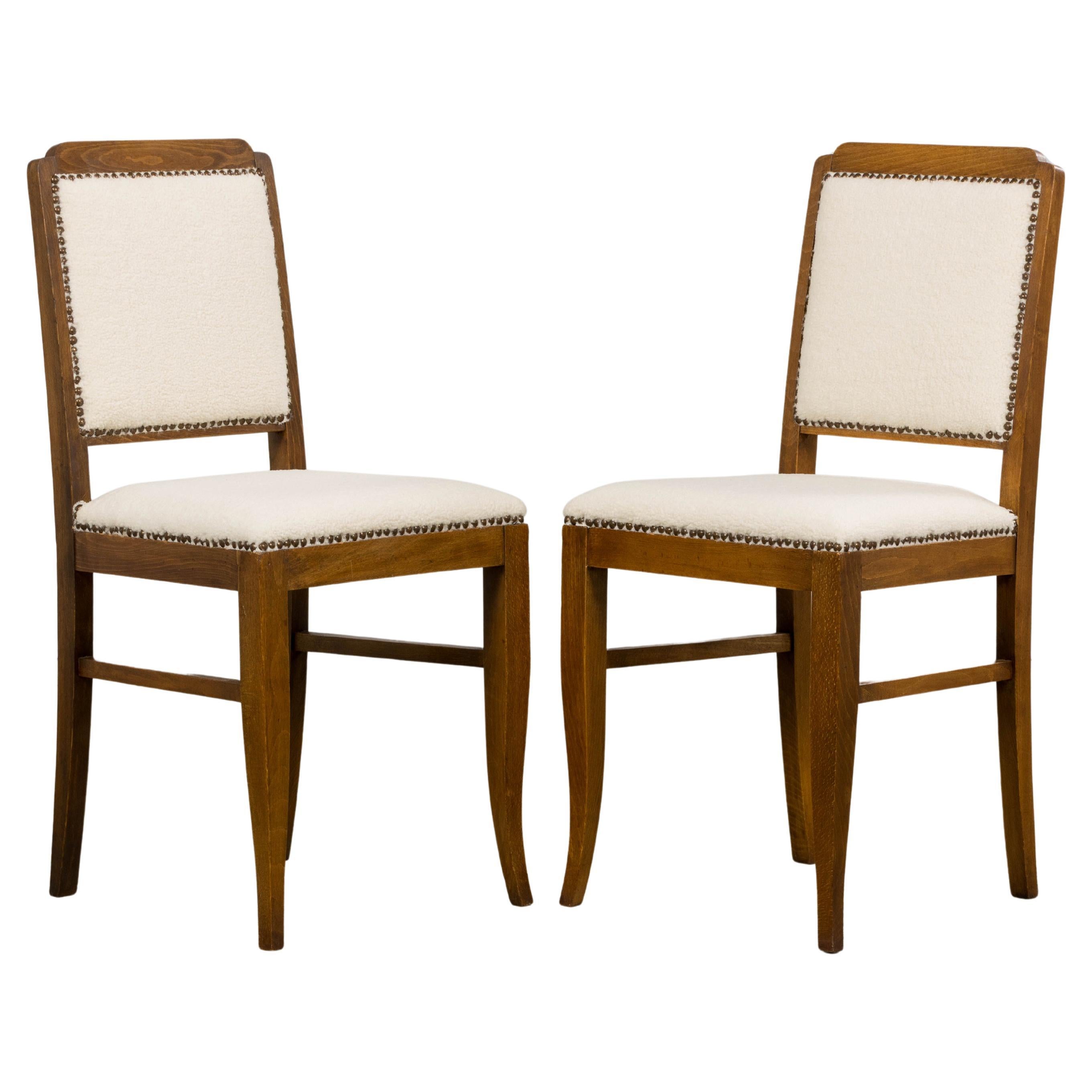 Sedie d'angolo in acero Art Deco francese in bouclé crema - Una coppia in vendita