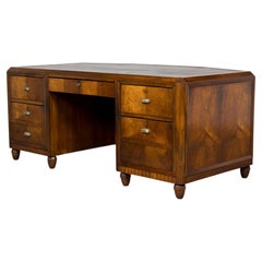 1930s French Art Deco Walnut Partner Desk with Leather Top
