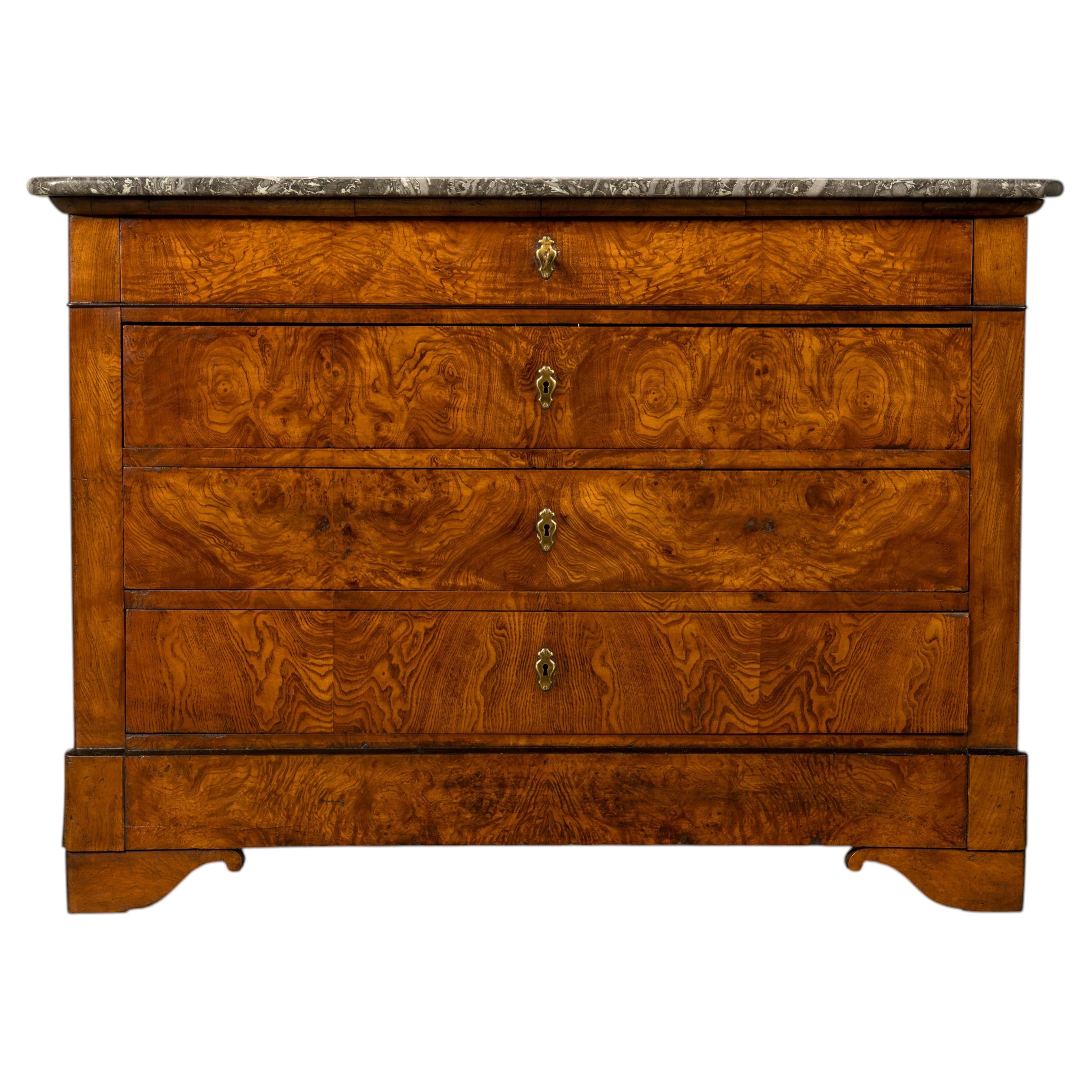Mid-19th Century French Louis Philippe Walnut Commode with Gray Marble Top