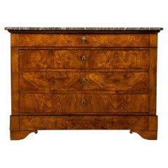 Mid-19th Century French Louis Philippe Walnut Commode with Gray Marble Top