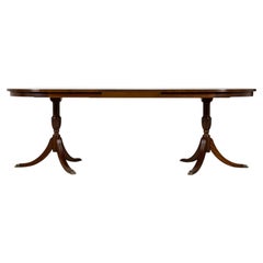 English Georgian Style Mahogany Double Pedestal Extendable Dining Table, 1950